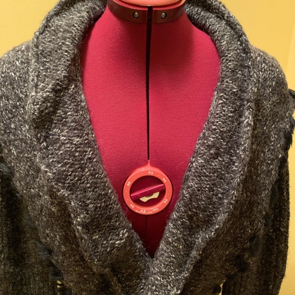 Olivia M long cardigan with knit ruffles and faux fur tuft trim NWOT - Picture 3 of 17